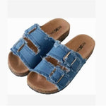 Roxoni - Women's Double Buckle Frayed Cork Sandals