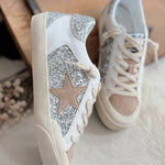 Miim - Women's Lace-up Glitter Leather Star Sneakers