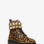 Michael Kors - Women's Haskell Studded Leopard Calf Hair Combat Boots