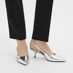 Theory - Women's Micro Slingback Metallic Pointed Toe Kitten Heel Pumps
