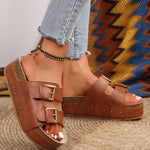 Little Daisy Closet - Dual Buckle Studded Platform Sandal