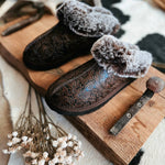 Very G - Women's Lolly Tooled Print Faux Leather Fuzzy Slippers