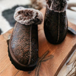 Very G - Women's Lolly Tooled Print Faux Leather Fuzzy Slippers