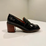 All Black - Women's Kilty Heeled Loafers