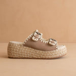Oasis Society - Women's Eugenia Embroidered Raffia Platform Slide