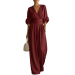 Waist-cinched V-neck Womens Jumpsuit