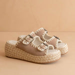 Oasis Society - Women's Eugenia Embroidered Raffia Platform Slide