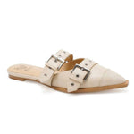 Beast Fashion - Women's Double Buckle Strap Pointed Toe Flat Mules