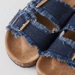 Roxoni - Women's Double Buckle Frayed Cork Sandals