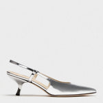 Theory - Women's Micro Slingback Metallic Pointed Toe Kitten Heel Pumps