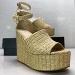 Larroude - Women's Raffia Wedge Sandals