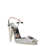 Ras - Women's Mesh Jewel Ankle Strap High Cone Heel Pumps
