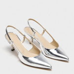 Theory - Women's Micro Slingback Metallic Pointed Toe Kitten Heel Pumps
