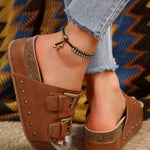 Little Daisy Closet - Dual Buckle Studded Platform Sandal