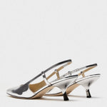 Theory - Women's Micro Slingback Metallic Pointed Toe Kitten Heel Pumps
