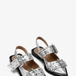 Ganni - Women's Metallic Feminine Buckle Ballerinas Shoes