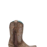 Corral - Women's Stamped Floral Fringe Suede Cowboy Boots