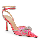 Mach & Mach - Women's Double Bow Stiletto Heels With Rhinestone Accents