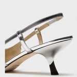 Theory - Women's Micro Slingback Metallic Pointed Toe Kitten Heel Pumps