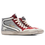 Slide Leather Sneakers - Grey/Dark Red/White/Silver