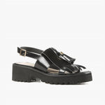 All Black - Women's Kiltie Tassel Lugg Sandals