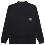 Waffle Knit Mock Neck L/S Shirt - Black