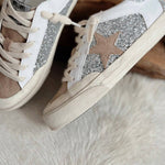 Miim - Women's Lace-up Glitter Leather Star Sneakers