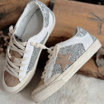 Miim - Women's Lace-up Glitter Leather Star Sneakers