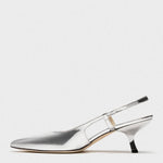 Theory - Women's Micro Slingback Metallic Pointed Toe Kitten Heel Pumps