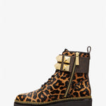 Michael Kors - Women's Haskell Studded Leopard Calf Hair Combat Boots