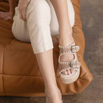 Oasis Society - Women's Eugenia Embroidered Raffia Platform Slide