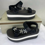 Marni - Women's Crystal-embellished Grosgrain Platform Sandals