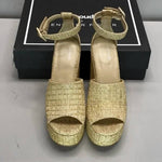 Larroude - Women's Raffia Wedge Sandals