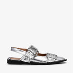 Ganni - Women's Metallic Feminine Buckle Ballerinas Shoes