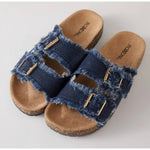 Roxoni - Women's Double Buckle Frayed Cork Sandals