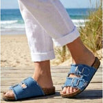Roxoni - Women's Double Buckle Frayed Cork Sandals