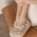 Oasis Society - Women's Eugenia Embroidered Raffia Platform Slide